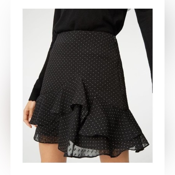 Club Monaco Polka Dot Black Ruffle Mini Skirt- Size 0 - Picture 1 of 7